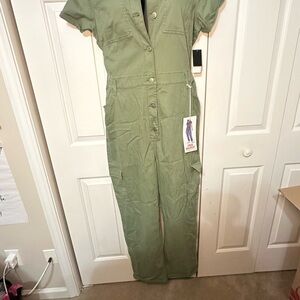 Celebrity Pink Green Utility Jumpsuit with Relaxed Silhouette